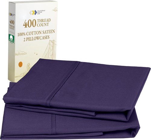 California Design Den Pillowcase Set | 400 Thread Count 100% Cotton Sateen - Soft & Breathable, Dark Purple - Queen Size, Set of 2