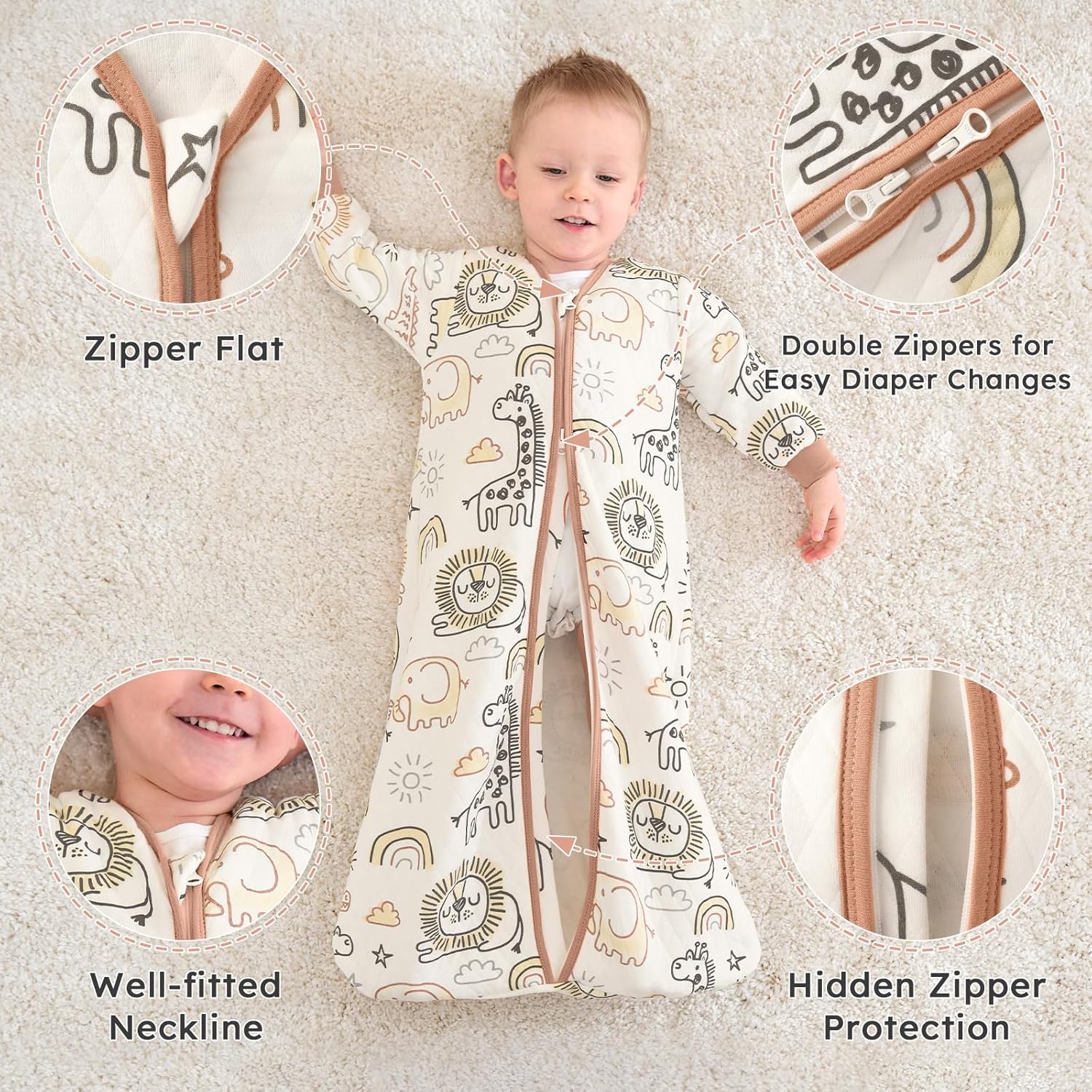 Yoofoss Baby Sleep Sack - Organic Cotton Wearable Blanket for Infants | 6-12 Months, 1.0 Tog, Long Sleeve