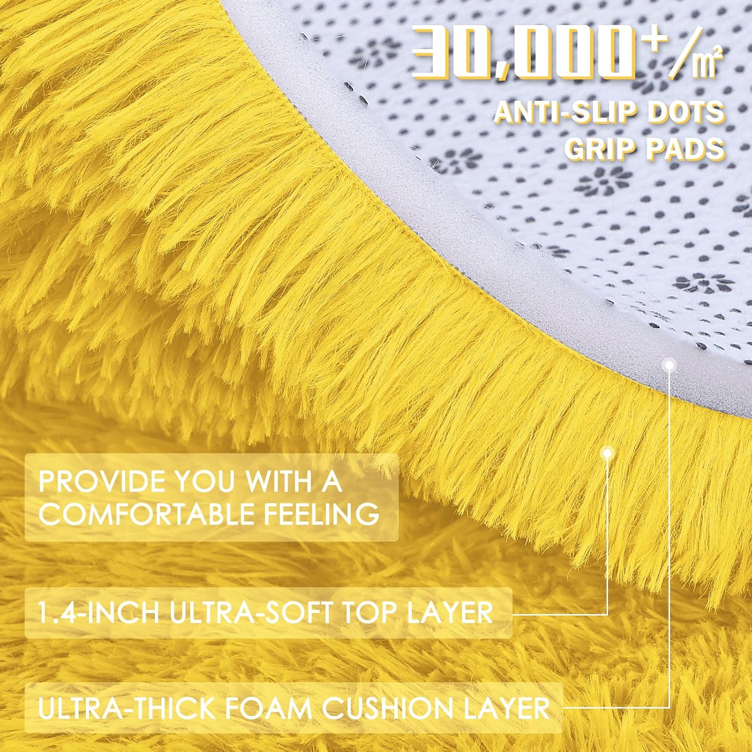 OLANLY 2x8 Machine Washable Runner Rug - Soft Fluffy Shaggy Design for Hallway & Bedroom | Yellow Indoor Carpet
