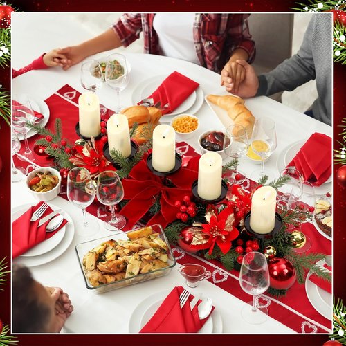 Funnymoom Christmas Tabletop Centerpiece - 30-Inch Poinsettia Candle Holder with Red Berries & Gold Accents