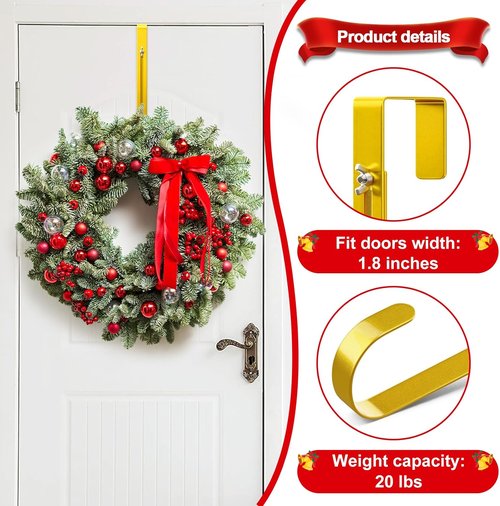 Gold Wreath Hanger - Adjustable Over The Door Hook (15-25 Inch) | Ultra-Thin Heavy Duty Metal for All Seasons