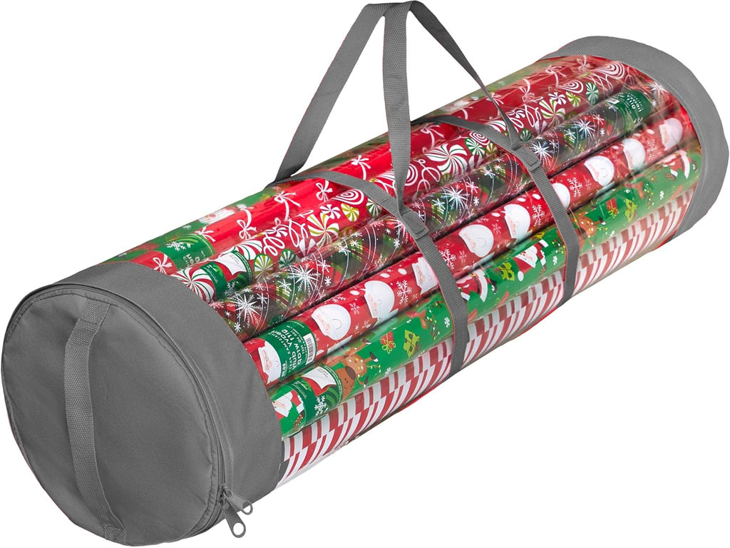 ZOBER Gift Wrap Storage Organizer - 40-Inch Round Wrapping Paper Holder | Durable PVC & 600D Oxford Fabric - Gray