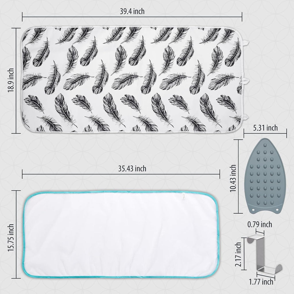 Seiritex Ironing Mat - Portable 5-in-1 Ironing Pad | 39.4 x 18.9 Inch Black Feather Design