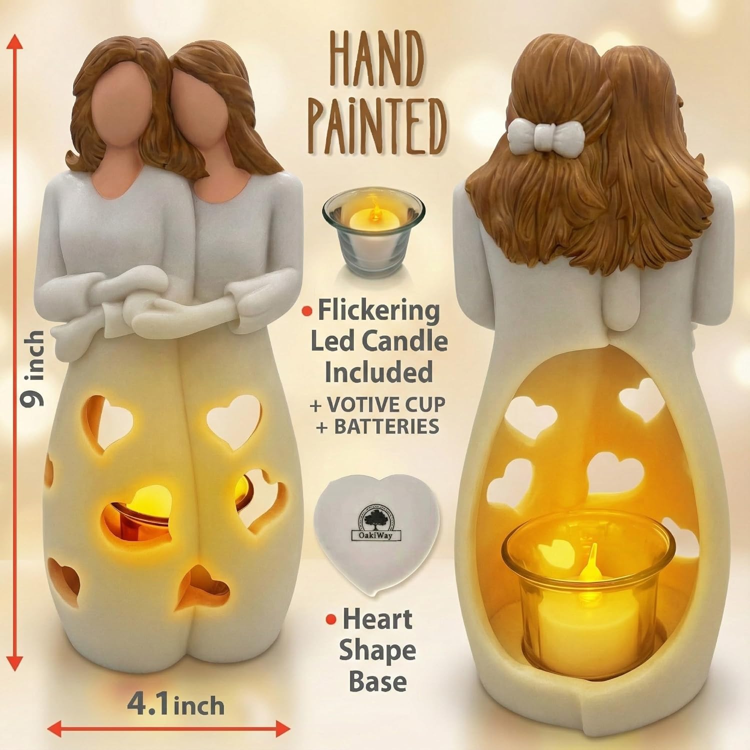 Sisters for Mom - Candle Holder Statue with Flickering LED Light | Unique Gift for Mother's Day, Friendship, BFF