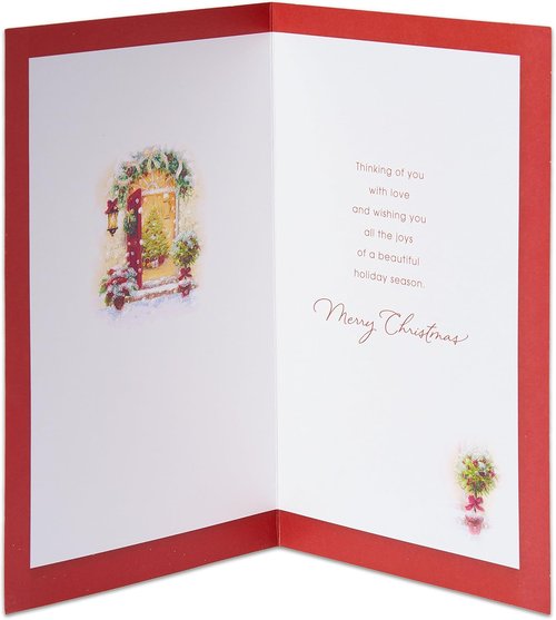 American Greetings Christmas Card - Shimmering Winter Cabin Scene for Family & Friends | All the Joys