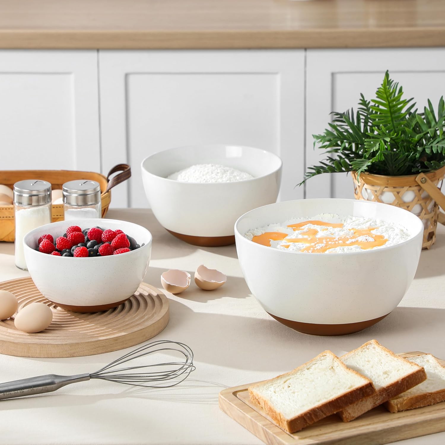 MALACASA Ceramic Mixing Bowls Set of 3 - Large Serving Bowls for Cooking & Baking | Oven & Dishwasher Safe