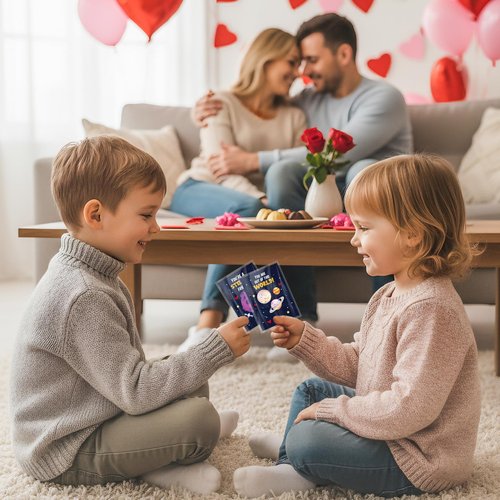 TICIAGA Valentine’s Day Space Exchange Gift - 24 Pack Galaxy Astronaut Greeting Card with Space Bounce Ball and Bag Bulk for Kid, Planet Galaxy Fidget Toy for Valentine Goodie Bag Stuffers Party Favor