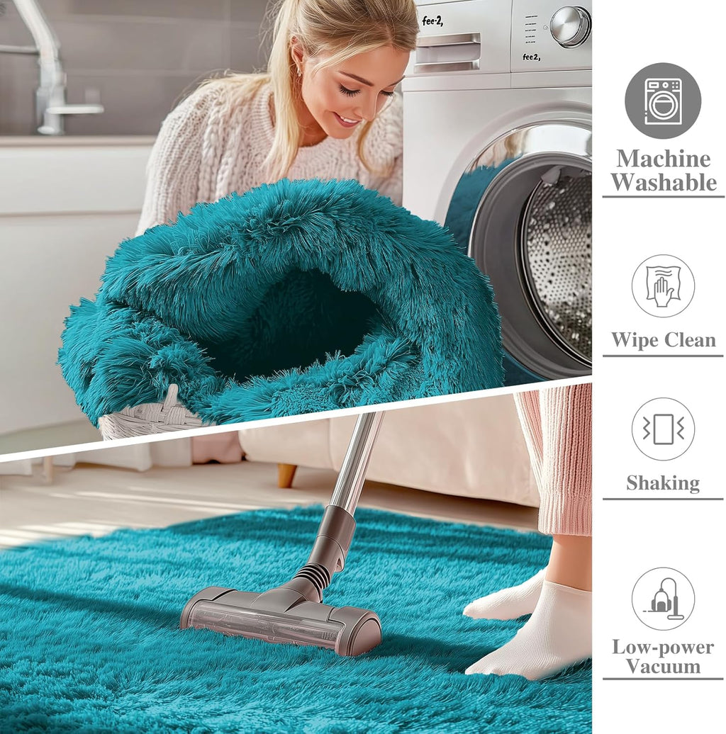OLANLY 3x5 Soft Fluffy Shaggy Bedside Rug - Machine Washable Indoor Carpet for Kids & Nursery | Teal