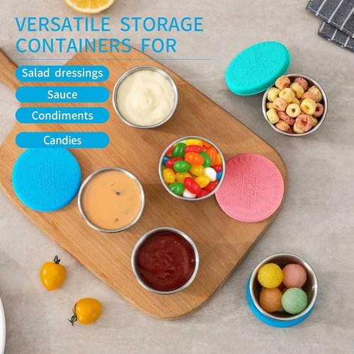 Freshmage Stainless Steel Dressing Containers - 6 Pack Reusable Leakproof Sauce Containers (2.4oz)