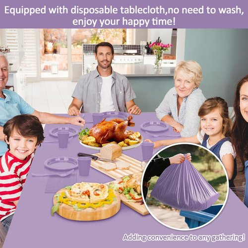 CLIYTICA Lavender Plastic Plates for Party,100 Guest - 7&9inch Plate,Napkins,Forks,12 oz Cups & Tablecloths,Disposable Party Supplies for Baby Shower,Wedding, Birthday,Afternoon Tea Partys