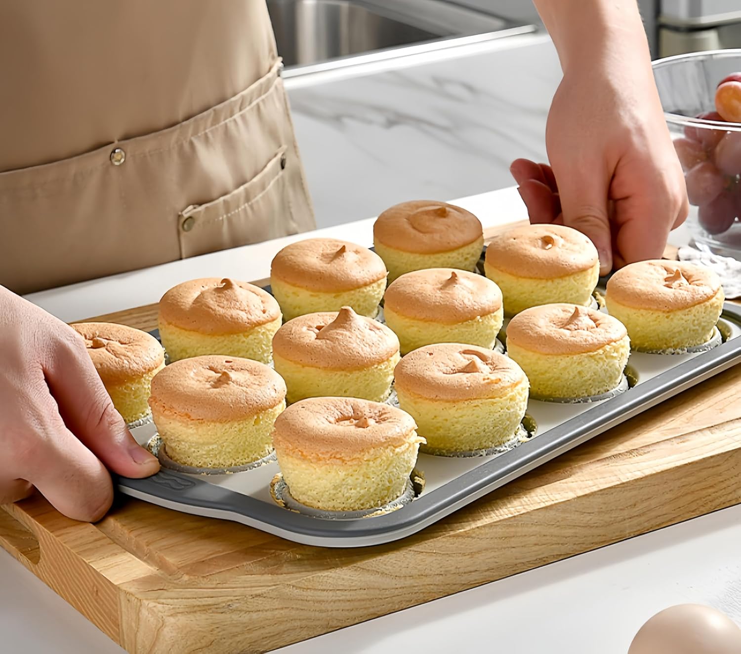 Skiennix Silicone Muffin Pans - Nonstick 6-Cup Baking Tray with Metal Frame | BPA-Free, Dishwasher Safe, Pink