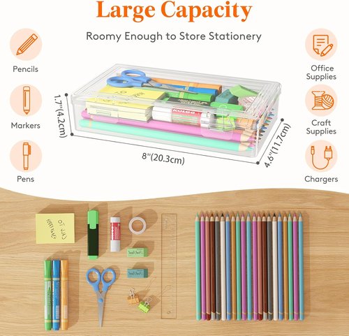 Lifewit Plastic Pencil Box - Large Capacity Snap-Tight Lid Pencil Case | 4 Pack Craft Organizer