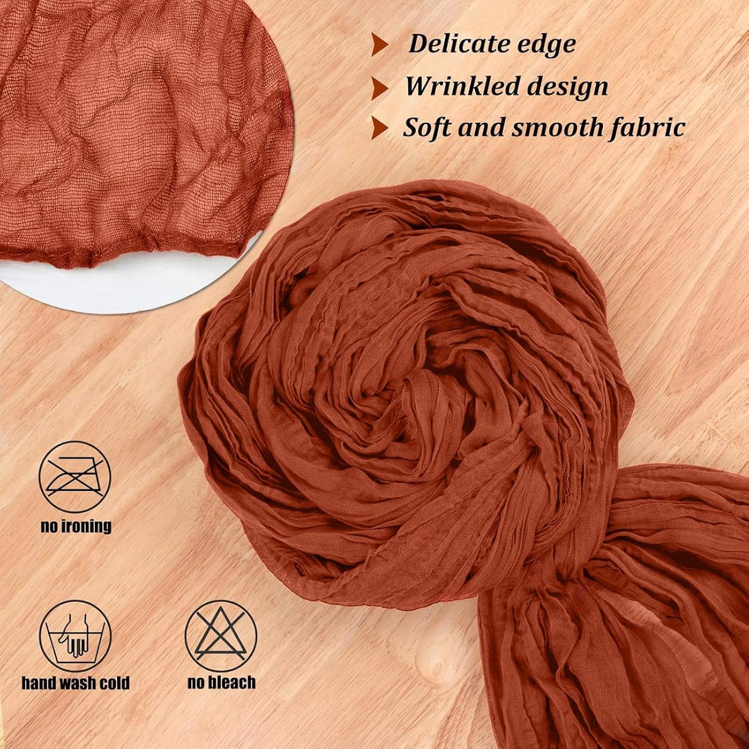 Skiennix Terracotta Cheesecloth Table Runner - 13.3 Ft Burnt Orange Boho Rustic Decor for Weddings & Holidays