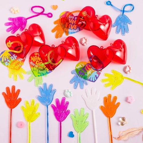 JOYIN 28 Pack Valentine's Day Sticky Hands with Cards, Classroom Exchange Gift for Kids, Classroom and Holiday Reward Prizes, Valentine’s Party Favors, Sticky Hands Toys