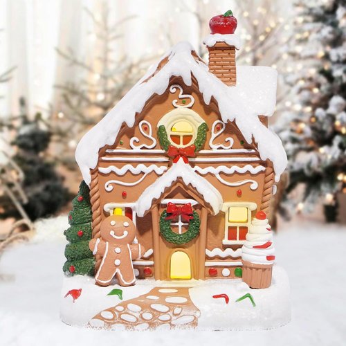 Hodao Gingerbread House Decoration - Handmade Polyresin Xmas Figurine for Winter Decor | Brown