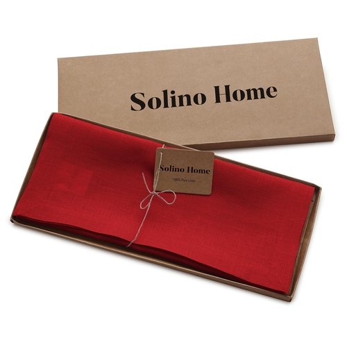 Solino Home Linen Red Table Runner 144 Inches Long - 100% Pure Linen Extra Long Table Runner 14 x 144 Inch for Valentines, Winter - Fete