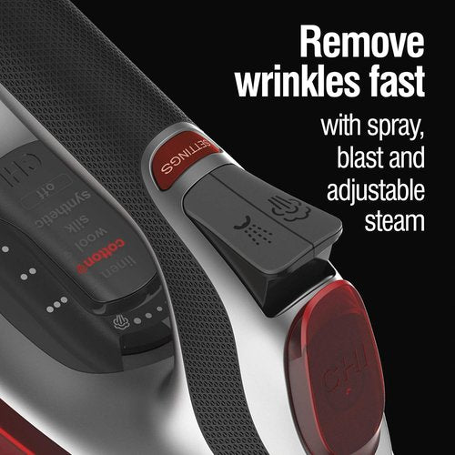 CHI Steam Iron - Professional Grade with Electronic Temperature Control & Titanium Soleplate | 1700 Watts, XL 10’ Cord, Silver