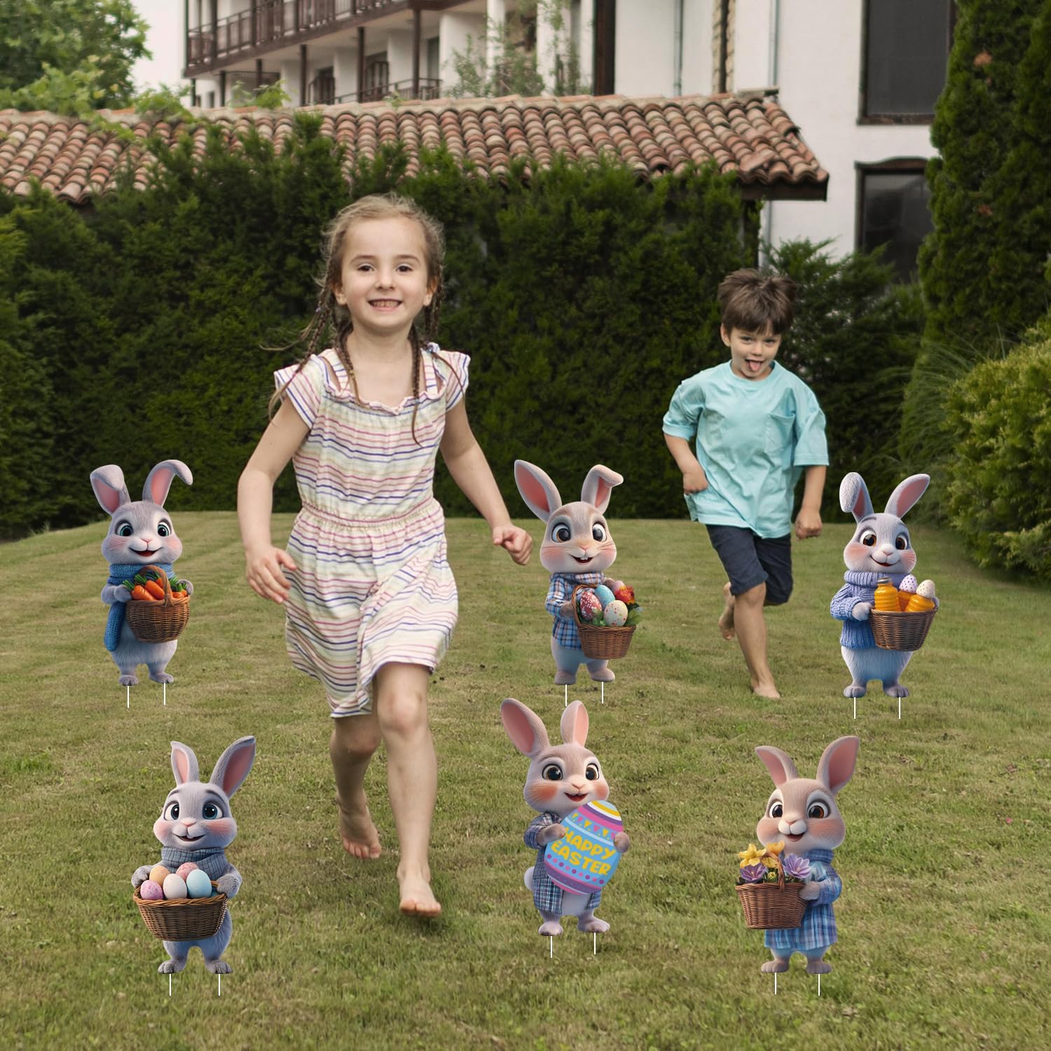 Skiennix Bunny Yard Signs - Cute Rabbit Garden Decor for Easter | 6 Pcs Outdoor Welcome Signs (Brown)