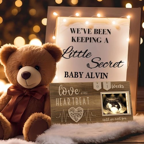 LED Illuminated Baby Sonogram Picture Frame - Countdown Weeks Feature | 4"x3" Ultrasound Photo Keepsake for Pregnancy Announcements & Baby Showers