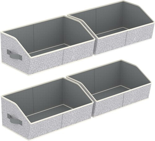 Homsorout Storage Bins - Large Trapezoid Closet Organizer Baskets with Handles | 4 Pack, Light Gray
