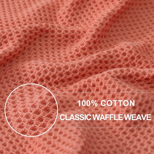 Homaxy 100% Cotton Waffle Weave Kitchen Dish Towels - Ultra Soft & Absorbent, 13 x 28 Inches, 4-Pack | Coral