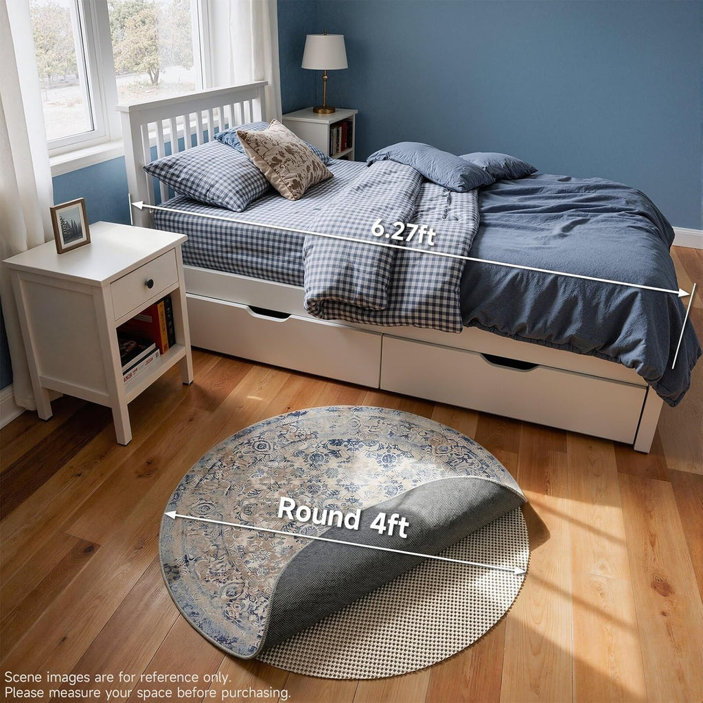 Veken Round Rug Pad Gripper - 4 Ft Non-Slip Mat for Hardwood & Tile Floors - Keeps Rugs Secure