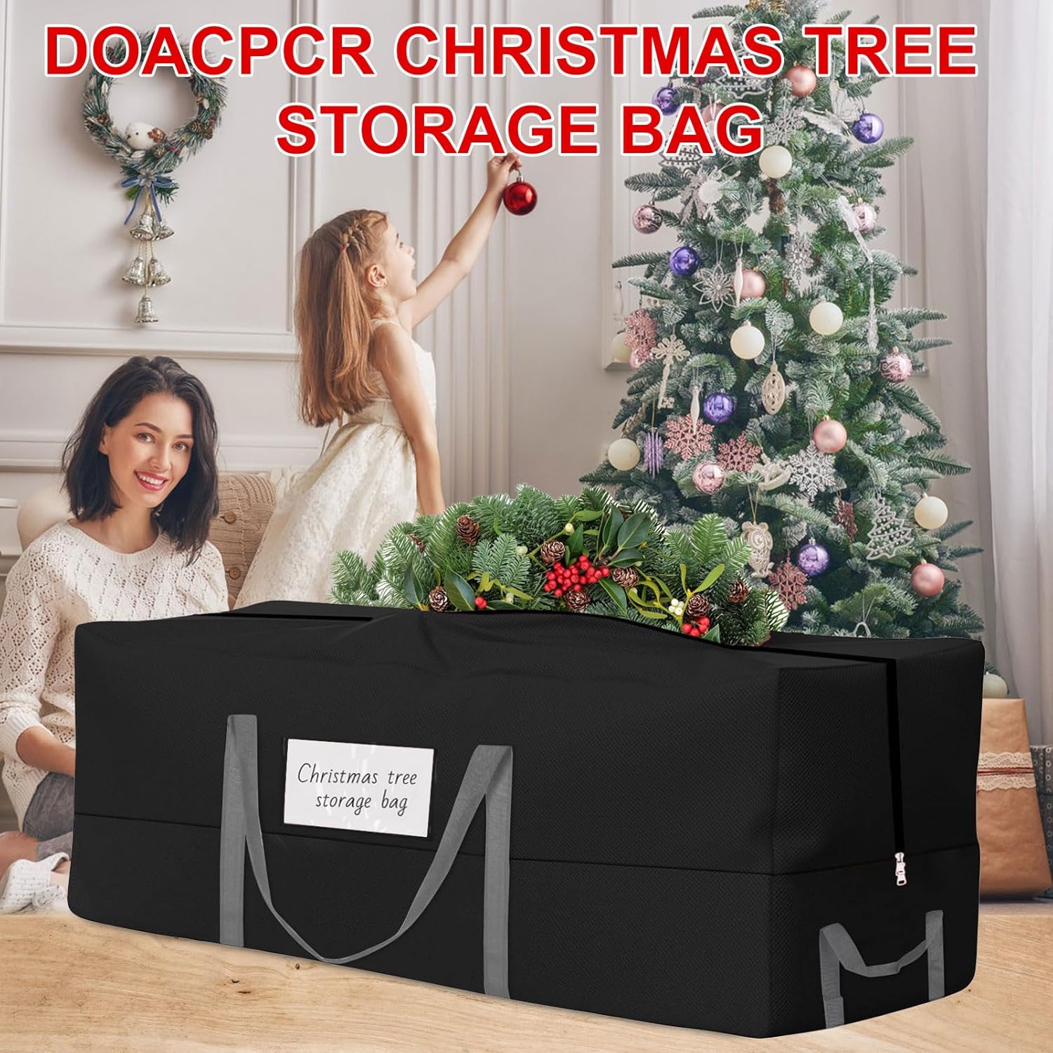 Skiennix Christmas Tree Storage Bag - Heavy-Duty 600D Oxford for 8 Ft Trees | Reinforced Handles & Zipper Pocket