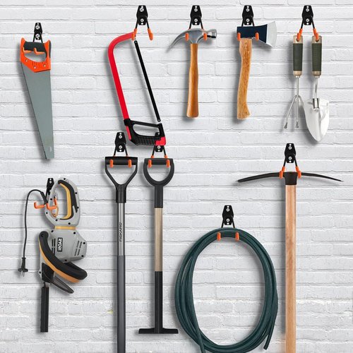 KURUI Heavy Duty Wall Hooks - 2 Pack Metal Garage Tool Organizers for Ladders, Hoses & Garden Tools