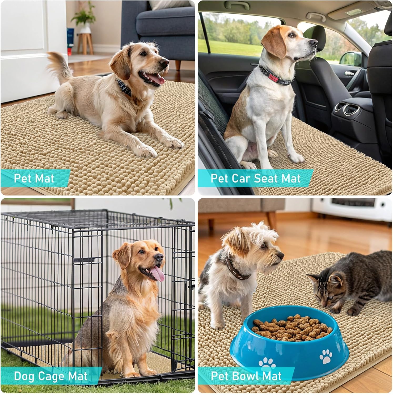 OLANLY Dog Door Mat - Absorbent Non-Slip Washable Chenille Mat for Muddy Paws | 70x32, Beige
