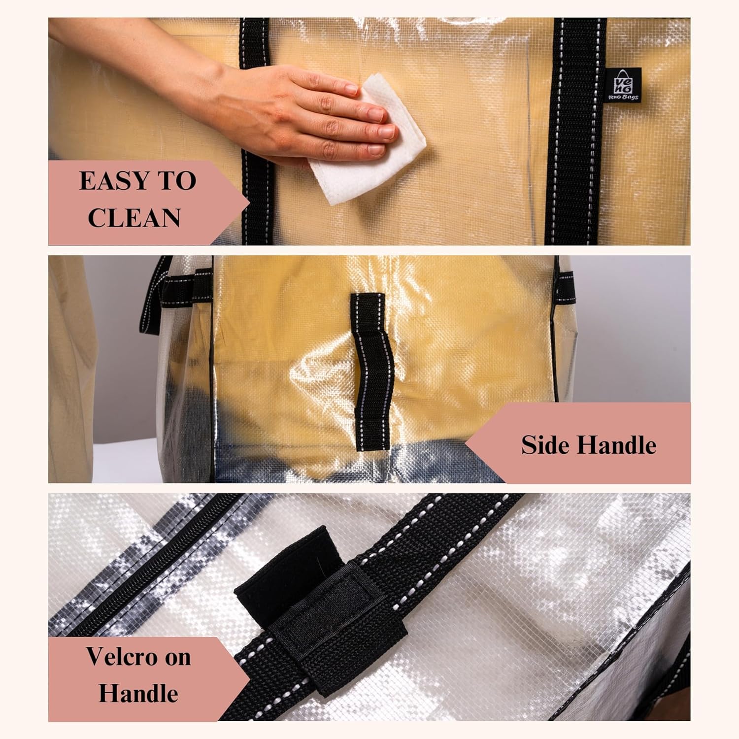 VENO Extra Large Heavy Duty Moving Bags - Ideal Storage Solution for College & Holiday Items | Clear, 1 Pack