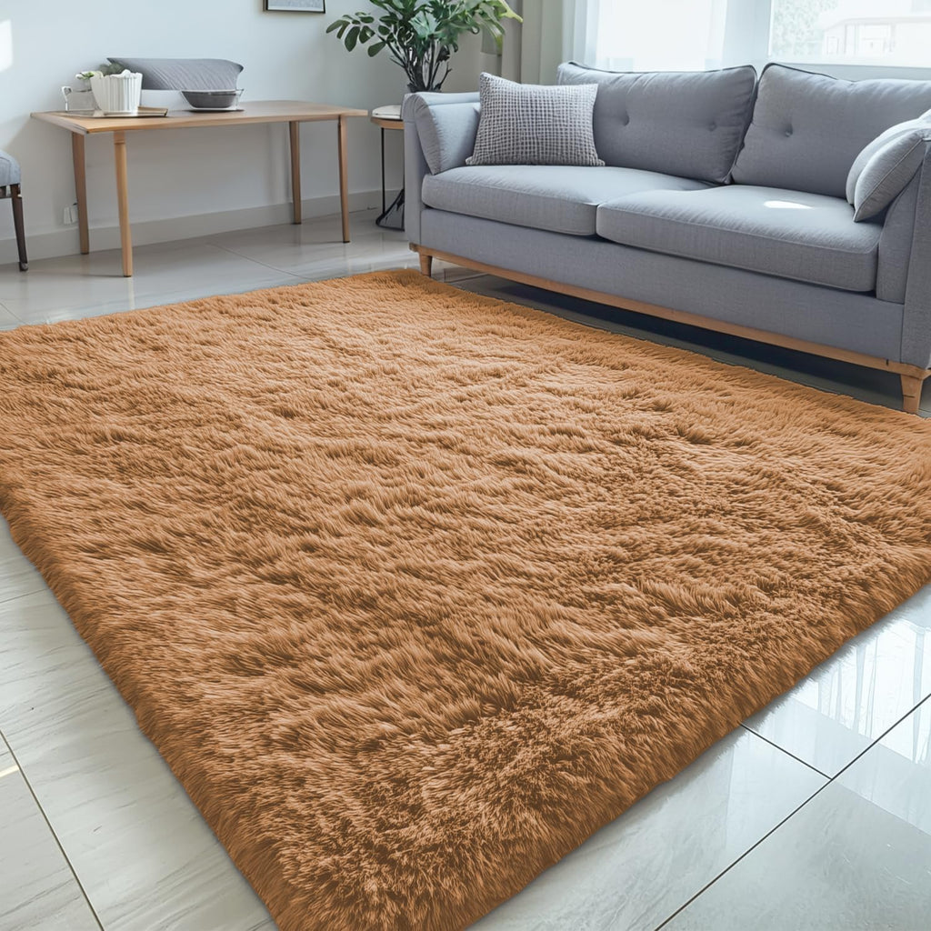 OLANLY 5x7 Large Area Rug - Soft Fluffy Shaggy Carpet for Living Room & Bedroom | Khaki Home Decor