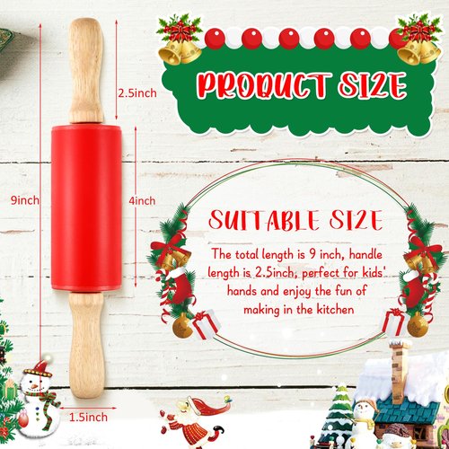 20 Pcs Small Rolling Pin Kids 9 Inch Mini Rolling Pin Silicone Wooden Cooking Pins Baking 5 Colors Non Stick Kids with Wooden Handle for Kitchen Dough Cookie Pastry Fondant Cake