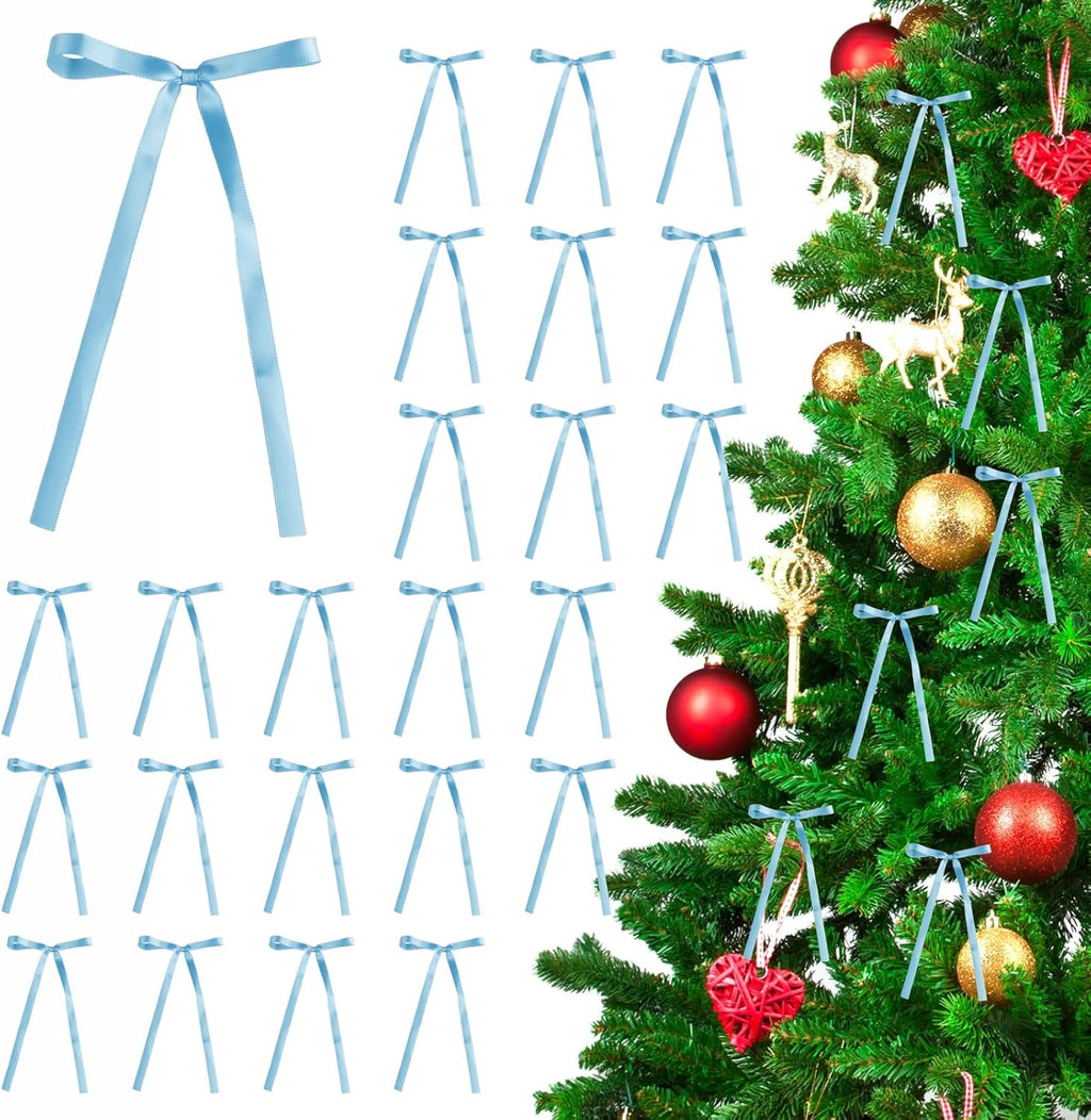 Meseey Dusty Blue Satin Ribbon Bows - Pre-Tied 5x7 Inch for Christmas, Weddings & Home Decor