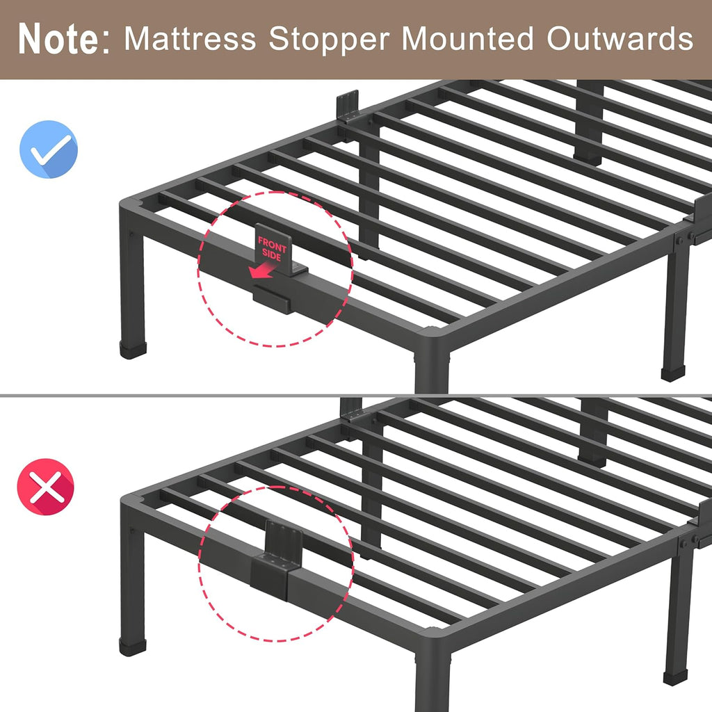 ROIL 18 Inch Queen Bed Frame - Heavy Duty Metal with Rounded Corners & Headboard | Easy Assembly, No Box Spring Needed