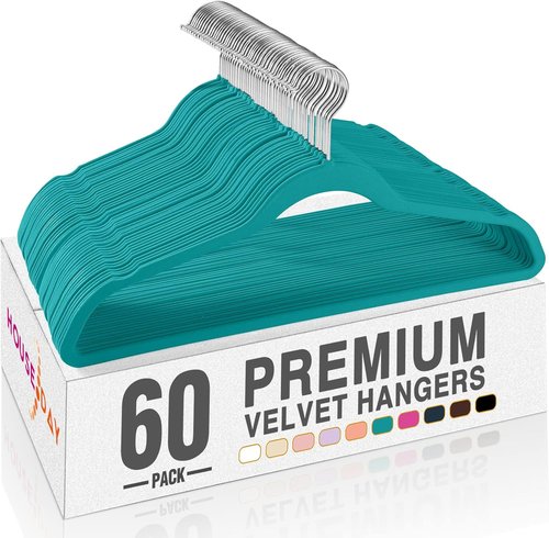 HOUSE DAY Mint Green Velvet Hangers - 60 Pack Non-Slip Heavy Duty Clothes Hangers | Slim Space-Saving Design