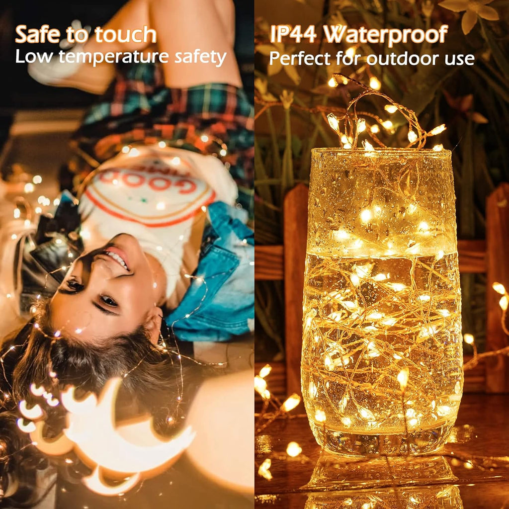 Skiennix 200 LED Fairy Lights - 10Ft Waterproof Copper Wire String Lights with 8 Modes | Warm White