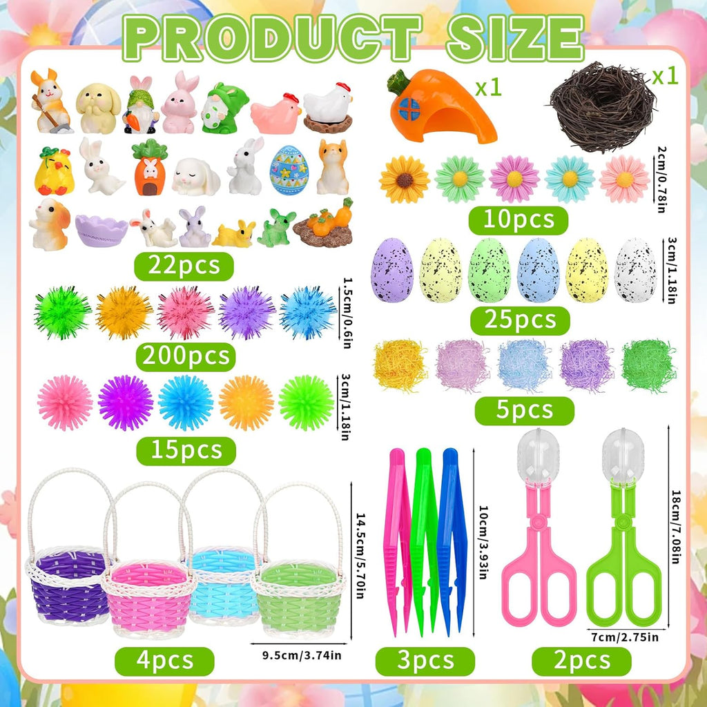 Spring Sensory Bin Filler by Easter | 287 Pcs with Eggs, Bunnies, Felt Flowers & Pom Poms