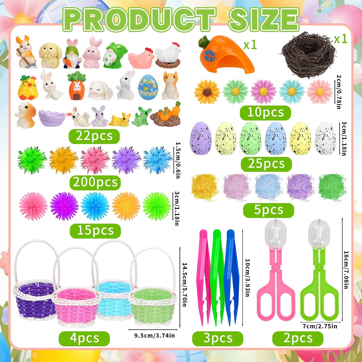 Spring Sensory Bin Filler by Easter | 287 Pcs with Eggs, Bunnies, Felt Flowers & Pom Poms