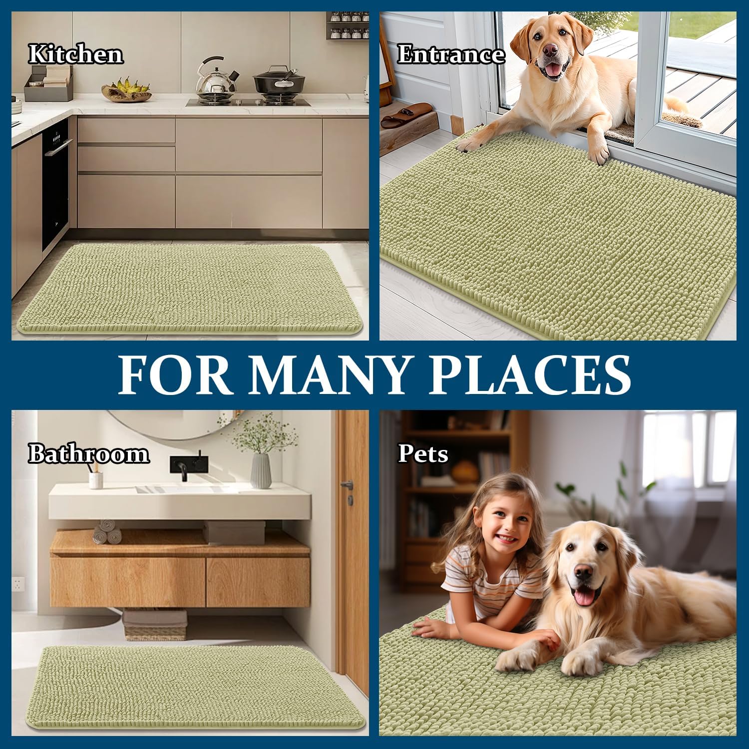 OLANLY Dog Door Mat - Absorbent Non-Slip Chenille Mat for Muddy Paws | 59x32, Quick Dry, Vanilla
