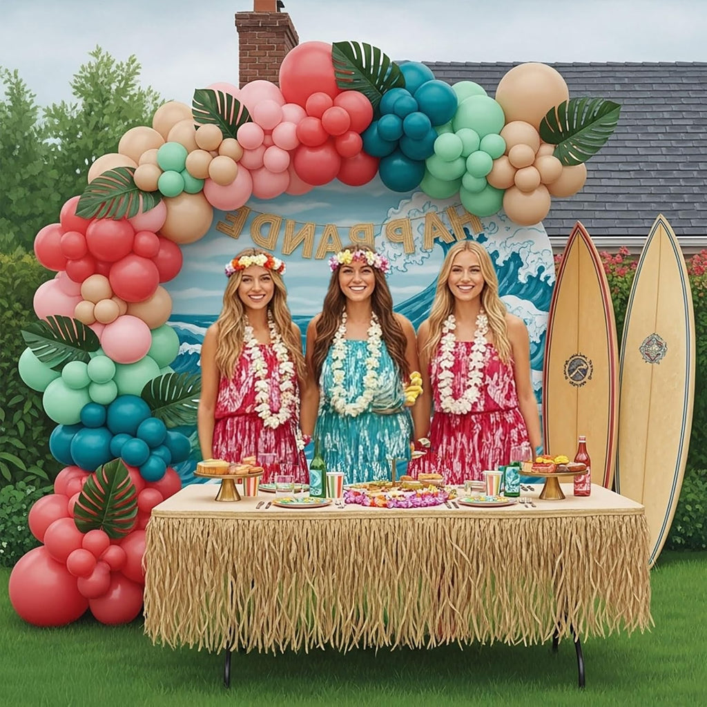 Skiennix Hawaiian Balloon Garland Arch Kit - Coral Blush Pink & Mint Double-Stuffed Balloons | Perfect for Aloha Baby Showers & Luau Parties