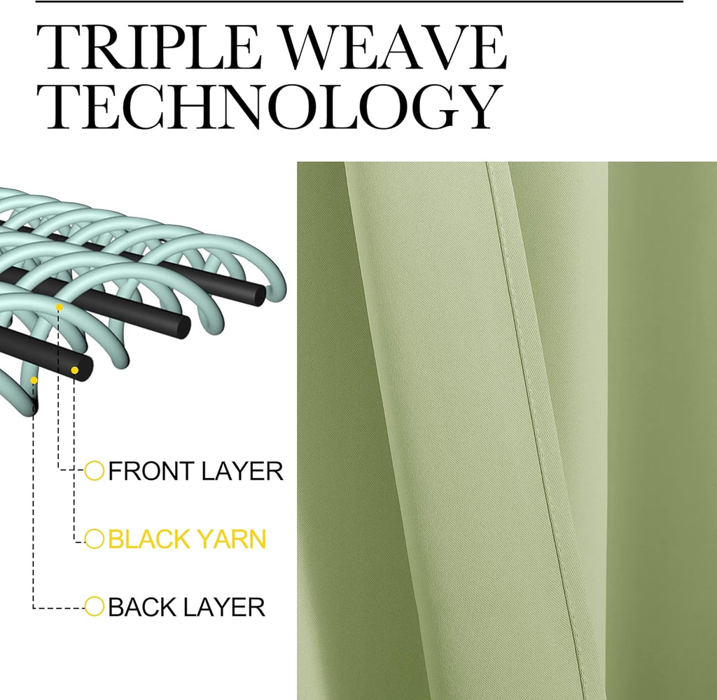 NICETOWN Thermal Insulated Blackout Curtains - Sage Green Grommet Drapes for Bedroom | 42 x 63 Inches