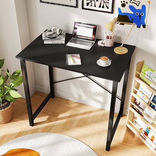 DUMOS 32-Inch Modern Office Computer Desk - Simple Writing & Study Table in Black Wood