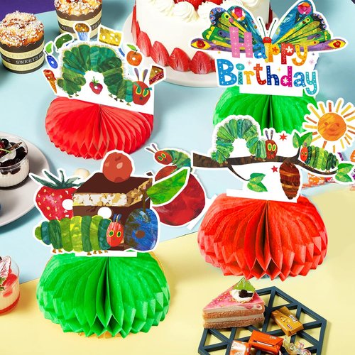 9 Pcs The Very Hungry Caterpillar Honeycomb Centerpieces 3D Double Sided Table Decorations, Photo Booth Props for The Very Hungry Caterpillar Birthday Party Decoration Supplies