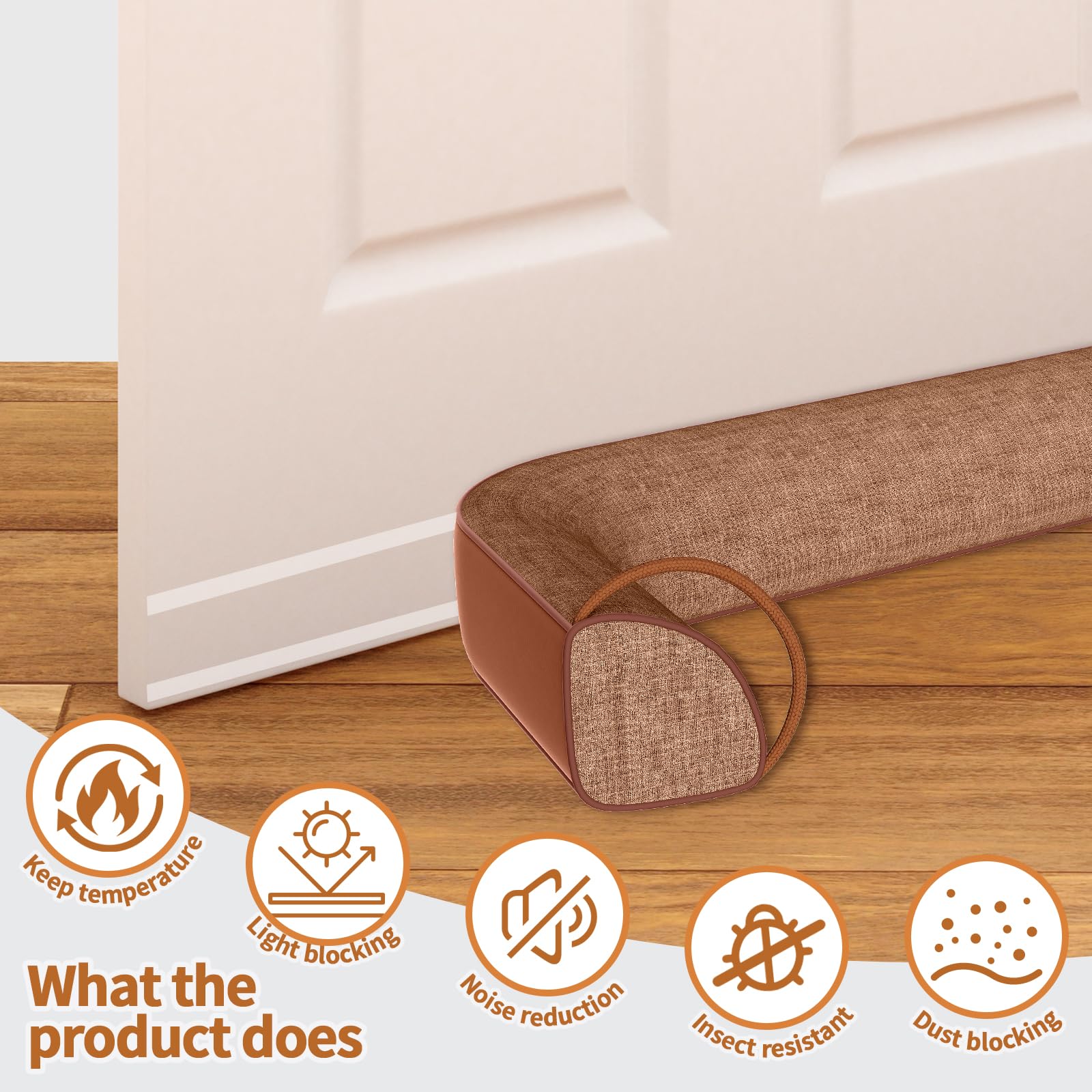 QUOLIX Triangle Under Door Draft Stopper Bottom Door Gap Filler & Seal Windproof Coating Cover Fits 30” to 36” Door Block Noise, Sound, Hot Air, Light, Bugs Easy Install Draft Blocker (36inch-Brown)