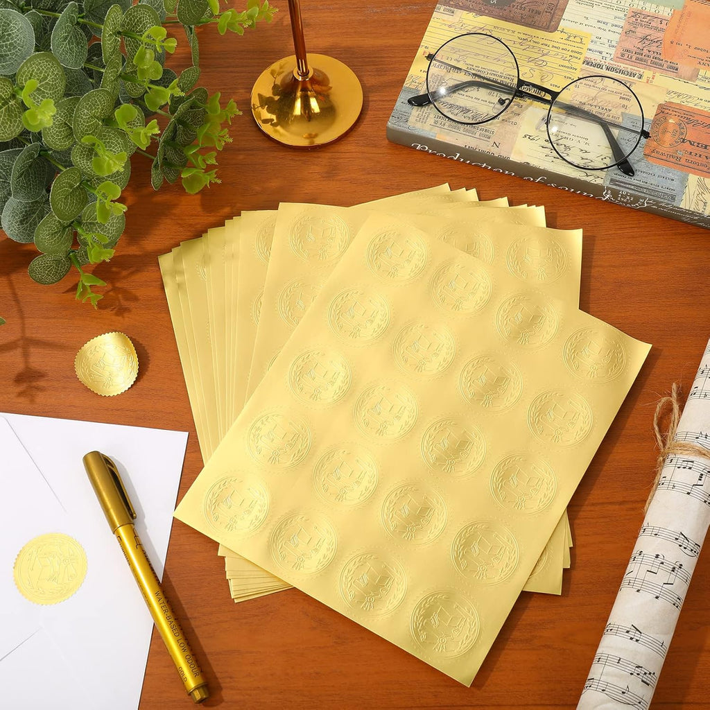 Whaline Graduation Cap Foil Seal Stickers - 500Pcs Self-Adhesive Gold Decals for Diplomas & Awards | 1.5 Inch