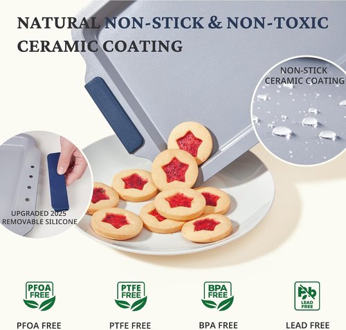 BRONYPRO Non-Stick Ceramic Baking Sheet Set - Natural, PFOA & PTFE Free, Heavy Duty, Navy | Set of 3