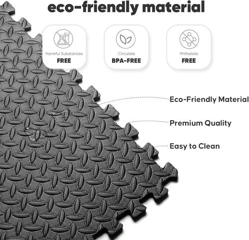 Home Gym Mat - EVA Interlocking Foam Exercise Tiles for Workouts & Play Areas | Black, 24x24 in, 16 Tiles