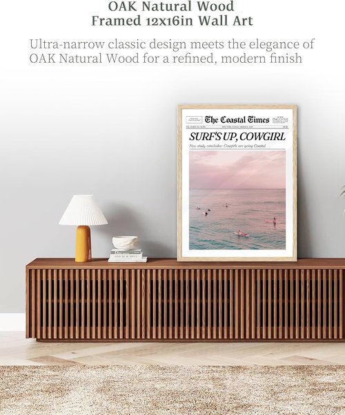 iHery Coastal Cowgirl Wall Art Print - Trendy Beige Oak Frame | 12x16in Canvas Decor for Bedroom