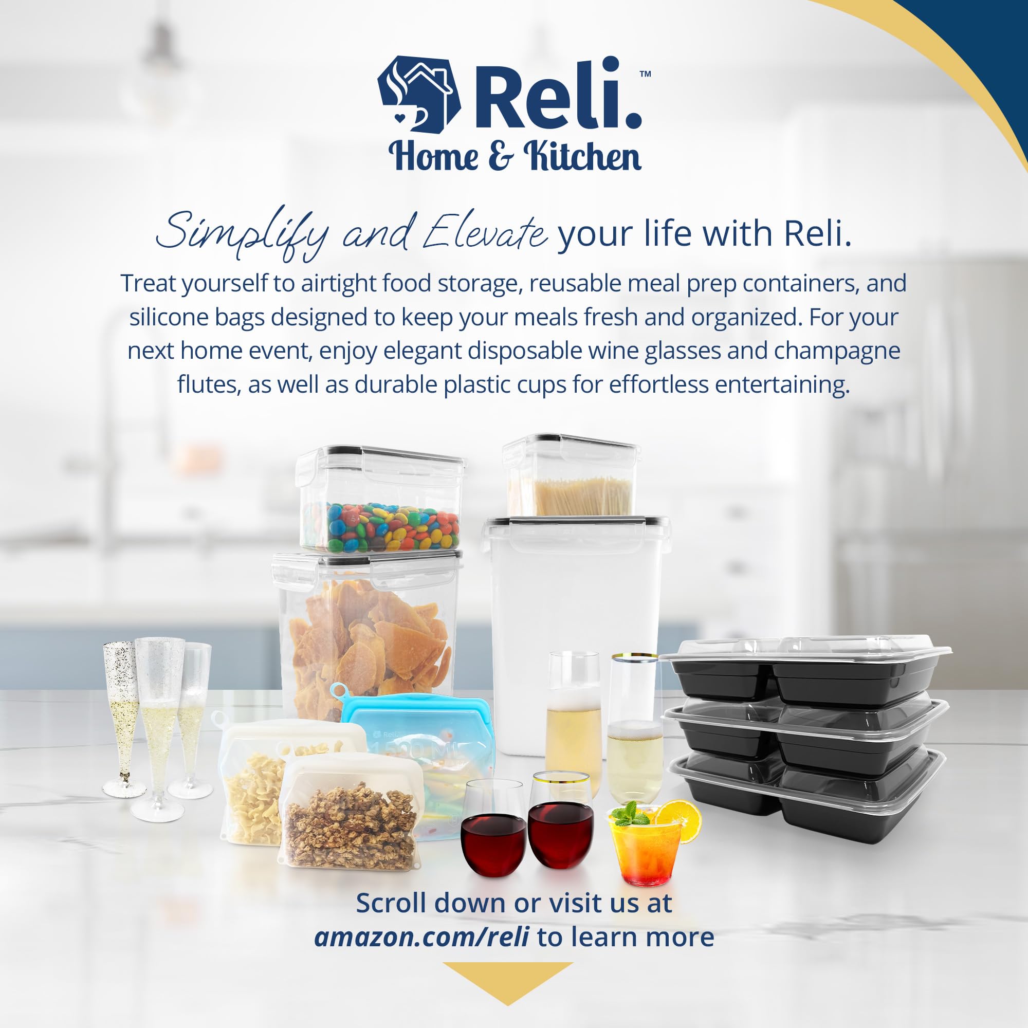 Reli. 5.2L Airtight Food Storage Containers with Lids (4 Sets) | Kitchen Organizers and Storage Pantry Organizers | BPA Free Plastic Container Set w/ 4 Measuring Cups, Dough Scraper, 6 Labels, Pen