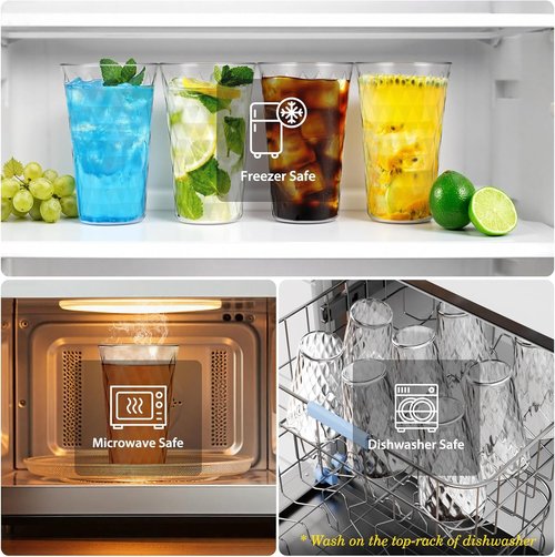 Freshmage 20 oz Unbreakable Plastic Drinking Glasses - 8 Pack, BPA Free, Microwave Safe, Stackable Tumblers for Home & Outdoor Use